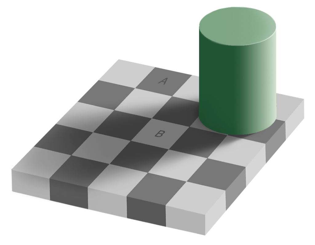 Source: http://en.wikipedia.org/wiki/Checker_shadow_illusion